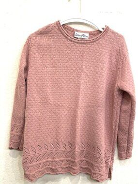 Vintage Pink Pullover Sweater Women's Medium Cotton Forever Made in USA Crochet‎